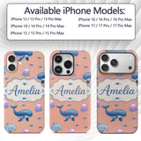 Cute Dolphin Shark and Jellyfish Ocean Animals Custom Name Protective Phone Case Mobile Cover Durable Everyday Smartphone Shock Resistant