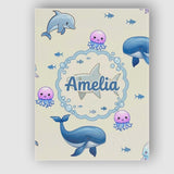 Personalised Name Cute Dolphin Shark and Custom  Unique Gift Idea Elegant Feature Canvas Wall Art Print Decor Picture Ready to Hang