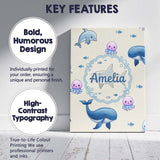 Personalised Name Cute Dolphin Shark and Custom  Unique Gift Idea Elegant Feature Canvas Wall Art Print Decor Picture Ready to Hang