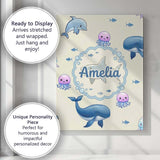 Personalised Name Cute Dolphin Shark and Custom  Unique Gift Idea Elegant Feature Canvas Wall Art Print Decor Picture Ready to Hang