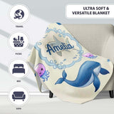 Cute Dolphin Shark and Jellyfish Ocean Animals Neutral Beige Lovely  Personalised Custom Name Super Soft Fleece Blanket Bed Sofa Throw