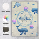 Personalised Name Cute Dolphin Shark and Custom  Unique Gift Idea Elegant Feature Canvas Wall Art Print Decor Picture Ready to Hang