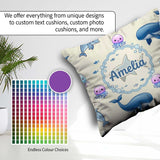 Custom Name Cute Dolphin Shark and Jellyfish Ocean Animals Beige Square Filled Cushion Throw Pillow Sofa Bed Home Decor Zip Washable UK Made