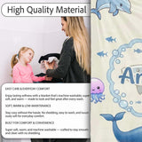 Cute Dolphin Shark and Jellyfish Ocean Animals Neutral Beige Lovely  Personalised Custom Name Super Soft Fleece Blanket Bed Sofa Throw