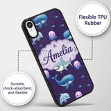 Cute Dolphin Shark and Jellyfish Ocean Animals Custom Name Protective Phone Case Mobile Cover Durable Everyday Smartphone Shock Resistant