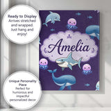 Personalised Name Cute Dolphin Shark and Custom  Unique Gift Idea Elegant Feature Canvas Wall Art Print Decor Picture Ready to Hang