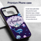 Cute Dolphin Shark and Jellyfish Ocean Animals Custom Name Protective Phone Case Mobile Cover Durable Everyday Smartphone Shock Resistant