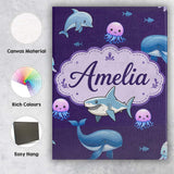Personalised Name Cute Dolphin Shark and Custom  Unique Gift Idea Elegant Feature Canvas Wall Art Print Decor Picture Ready to Hang