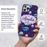 Cute Dolphin Shark and Jellyfish Ocean Animals Custom Name Protective Phone Case Mobile Cover Durable Everyday Smartphone Shock Resistant