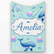 Cute Dolphin Shark and Jellyfish Ocean Animals Mint Green Background  Personalised Custom Name Super Soft Fleece Blanket Bed Sofa Throw