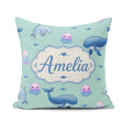Custom Name Dolphin Shark and Jellyfish Ocean Animals Mint Green Square Filled Cushion Throw Pillow Sofa Bed Home Decor Zip Washable UK Made