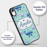 Cute Dolphin Shark and Jellyfish Ocean Animals Custom Name Protective Phone Case Mobile Cover Durable Everyday Smartphone Shock Resistant