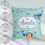 Custom Name Dolphin Shark and Jellyfish Ocean Animals Mint Green Square Filled Cushion Throw Pillow Sofa Bed Home Decor Zip Washable UK Made