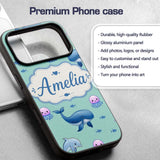 Cute Dolphin Shark and Jellyfish Ocean Animals Custom Name Protective Phone Case Mobile Cover Durable Everyday Smartphone Shock Resistant