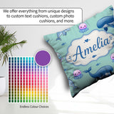 Custom Name Dolphin Shark and Jellyfish Ocean Animals Mint Green Square Filled Cushion Throw Pillow Sofa Bed Home Decor Zip Washable UK Made