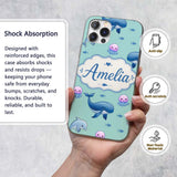 Cute Dolphin Shark and Jellyfish Ocean Animals Custom Name Protective Phone Case Mobile Cover Durable Everyday Smartphone Shock Resistant