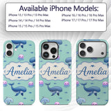 Cute Dolphin Shark and Jellyfish Ocean Animals Custom Name Protective Phone Case Mobile Cover Durable Everyday Smartphone Shock Resistant
