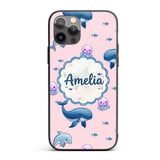 Cute Dolphin Shark and Jellyfish Ocean Animals Custom Name Protective Phone Case Mobile Cover Durable Everyday Smartphone Shock Resistant