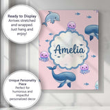 Personalised Name Cute Dolphin Shark and Custom  Unique Gift Idea Elegant Feature Canvas Wall Art Print Decor Picture Ready to Hang