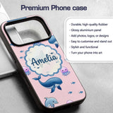 Cute Dolphin Shark and Jellyfish Ocean Animals Custom Name Protective Phone Case Mobile Cover Durable Everyday Smartphone Shock Resistant