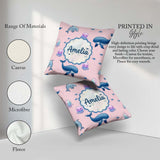 Custom Name Dolphin Shark and Ocean Animals Soft Pink Background Square Filled Cushion Throw Pillow Sofa Bed Home Decor Zip Washable UK Made