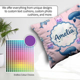 Custom Name Dolphin Shark and Ocean Animals Soft Pink Background Square Filled Cushion Throw Pillow Sofa Bed Home Decor Zip Washable UK Made