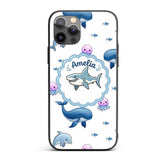 Cute Dolphin Shark and Jellyfish Ocean Animals Custom Name Protective Phone Case Mobile Cover Durable Everyday Smartphone Shock Resistant