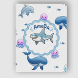 Personalised Name Cute Dolphin Shark and Custom  Unique Gift Idea Elegant Feature Canvas Wall Art Print Decor Picture Ready to Hang