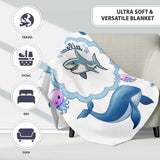 Cute Dolphin Shark and Jellyfish Ocean Animals Light Grey Background  Personalised Custom Name Super Soft Fleece Blanket Bed Sofa Throw