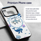 Cute Dolphin Shark and Jellyfish Ocean Animals Custom Name Protective Phone Case Mobile Cover Durable Everyday Smartphone Shock Resistant