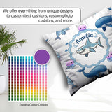 Custom Name Dolphin Shark and Jellyfish Ocean Animals Light Grey Square Filled Cushion Throw Pillow Sofa Bed Home Decor Zip Washable UK Made