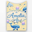 Cute Dolphin Shark and Jellyfish Ocean Animals Warm Yellow Lovely  Personalised Custom Name Super Soft Fleece Blanket Bed Sofa Throw