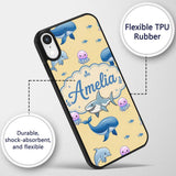 Cute Dolphin Shark and Jellyfish Ocean Animals Custom Name Protective Phone Case Mobile Cover Durable Everyday Smartphone Shock Resistant