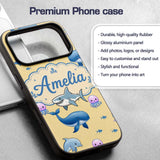 Cute Dolphin Shark and Jellyfish Ocean Animals Custom Name Protective Phone Case Mobile Cover Durable Everyday Smartphone Shock Resistant