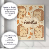 Personalised Name Cute Hedgehog Autumn Cartoon Animal Pattern Custom Contemporary Display Canvas Wall Art Print Decor Picture Ready to Hang