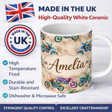 Personalized Custom Name Colorful Kids Dirt Bike Motocross Seamless Pattern on Beige Lovely 11oz Ceramic Coffee Tea Mug White Large Handle