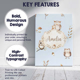 Personalised Name Cute Woodland Owls Custom Premium Decorative Design Modern Room Accent Canvas Wall Art Print Decor Picture Ready to Hang