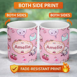 Personalized Custom Name Cute Cupid Angels Hearts Sweets Balloon Love Elements Soft Pink 11oz Ceramic Coffee Tea Mug White Large Handle