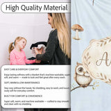 Cute Woodland Owls Mushrooms and Leaves Soft Blue Background Lovely  Personalised Custom Name Super Soft Fleece Blanket Bed Sofa Throw