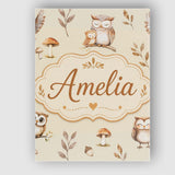Personalised Name Cute Woodland Owls Custom Premium Decorative Design Modern Room Accent Canvas Wall Art Print Decor Picture Ready to Hang