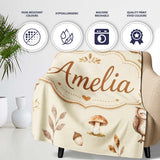 Cute Woodland Owls Mushrooms and Leaves Warm Beige Background Lovely  Personalised Custom Name Super Soft Fleece Blanket Bed Sofa Throw