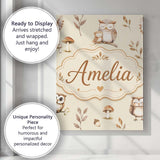 Personalised Name Cute Woodland Owls Custom Premium Decorative Design Modern Room Accent Canvas Wall Art Print Decor Picture Ready to Hang