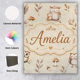 Personalised Name Cute Woodland Owls Custom Premium Decorative Design Modern Room Accent Canvas Wall Art Print Decor Picture Ready to Hang