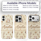 Cute Woodland Owls Mushrooms and Leaves Warm Custom Name Protective Phone Case Mobile Cover Durable Everyday Smartphone Shock Resistant