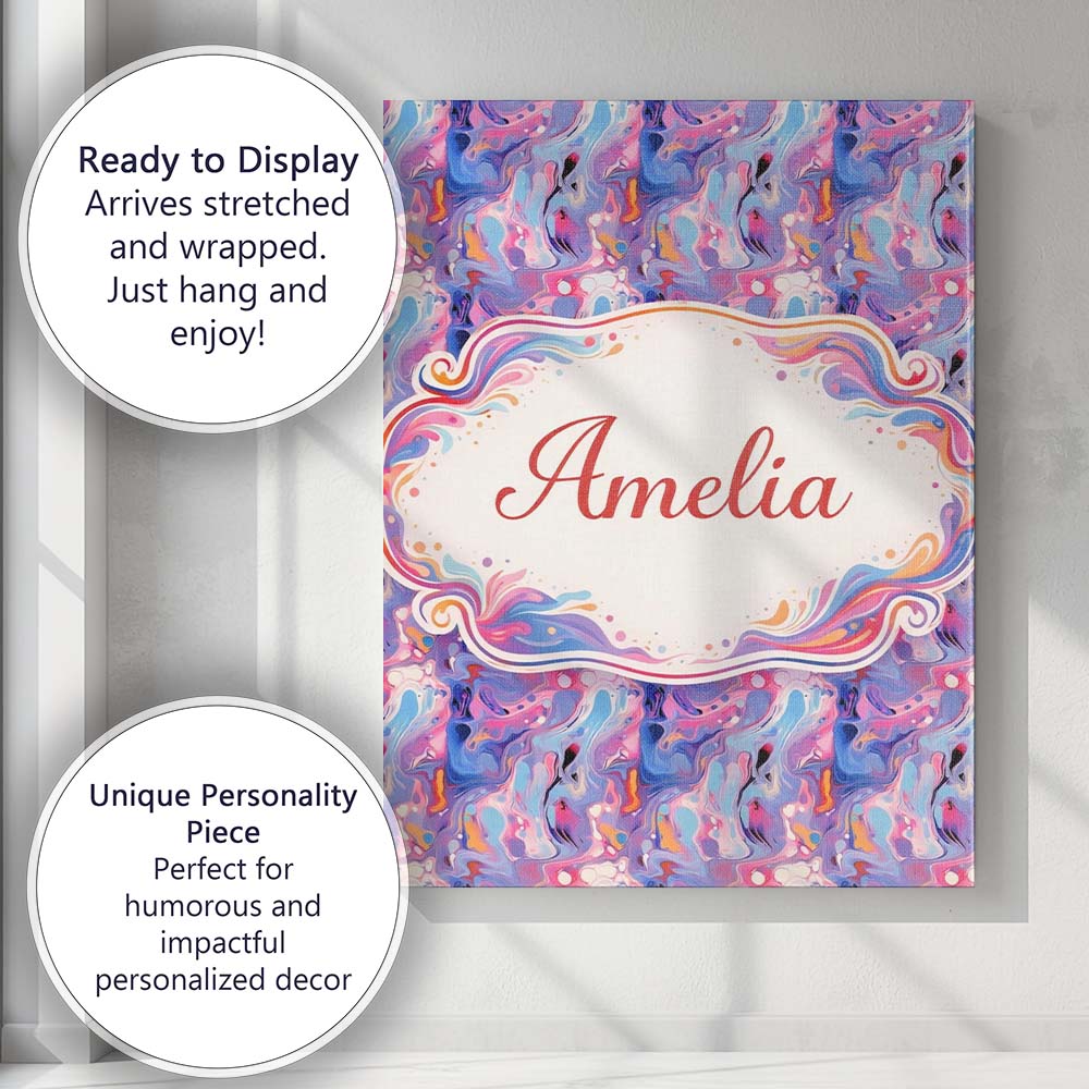 Personalised Name Light Aqua Marble Vein Gold Effect Abstract Custom Contemporary Display Canvas Wall Art Print Decor Picture Ready to Hang