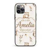 Cute Woodland Owls Mushrooms and Leaves Neutral Custom Name Protective Phone Case Mobile Cover Durable Everyday Smartphone Shock Resistant