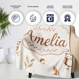 Cute Woodland Owls Mushrooms and Leaves Neutral Grey Background  Personalised Custom Name Super Soft Fleece Blanket Bed Sofa Throw