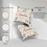 Custom Name Cute Woodland Owls Mushrooms and Leaves Neutral Grey Square Filled Cushion Throw Pillow Sofa Bed Home Decor Zip Washable UK Made