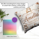 Custom Name Cute Woodland Owls Mushrooms and Leaves Neutral Grey Square Filled Cushion Throw Pillow Sofa Bed Home Decor Zip Washable UK Made