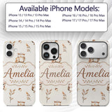 Cute Woodland Owls Mushrooms and Leaves Neutral Custom Name Protective Phone Case Mobile Cover Durable Everyday Smartphone Shock Resistant